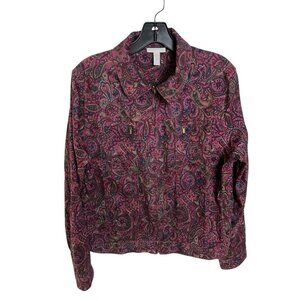 Charter Club Women’s L Maroon Paisley Long Sleeve Micro Corduroy Full Zip